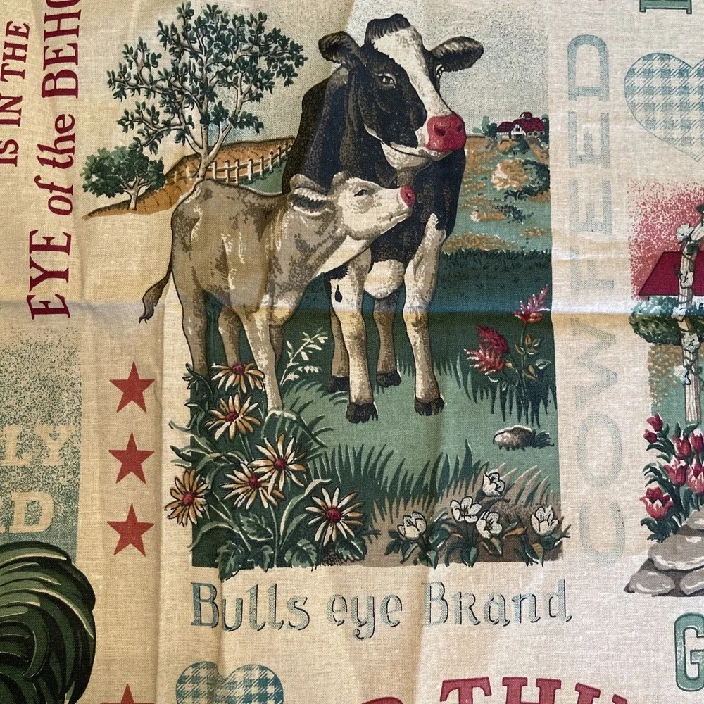 Vintage Concord Fabric Sharon Kessler Farm Animals Feedsack Labels Sripe 1 Yard - Picture 6 of 7